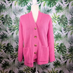 Ann Taylor Hot Pink Buttoned Sweater (Size: Large)1lb 5.4oz